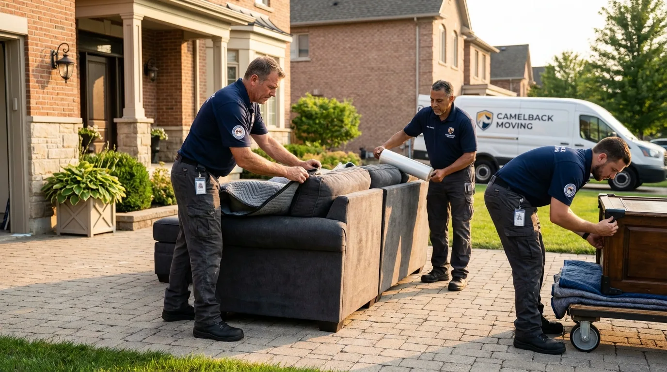 Large estate moving crew wrapping furniture in Russell, KS